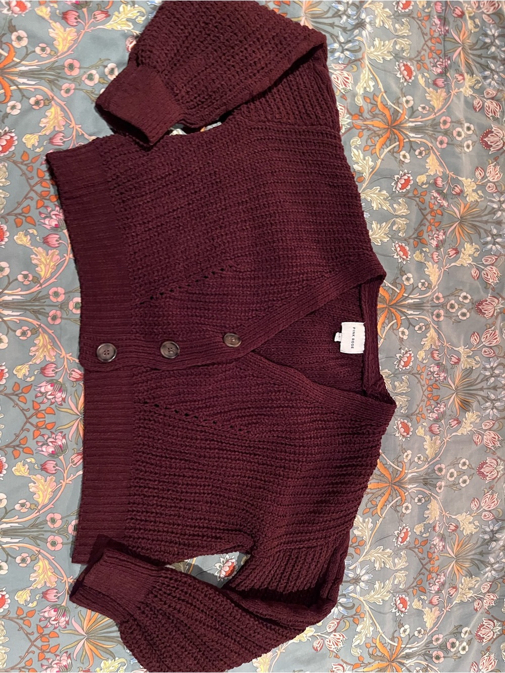 Pink Rose Cropped Chunky Knit Cardigan